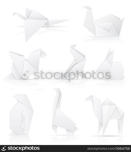 set icons origami paper animals vector illustration isolated on white background