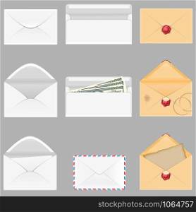 set icons paper envelopes vector illustration isolated on gray background