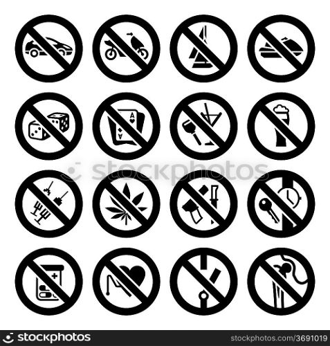 Set icons, prohibited signs black