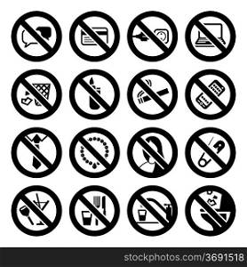 Set icons, prohibited symbols, office black signs