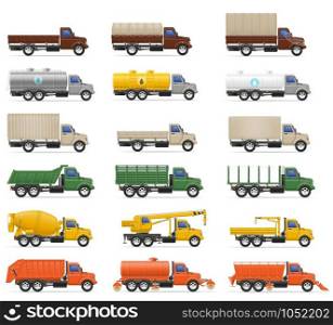 set icons trucks semi trailer vector illustration isolated on white background