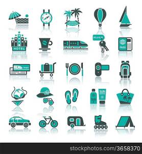 Set icons. Vacation, Travel & Recreation. Sports, Tourism. With reflection