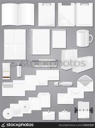 set icons white blank samples for corporate identity design vector illustration on gray background