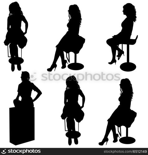 Set ilhouette girl sitting on a chair white background. Set ilhouette girl sitting on a chair white background.