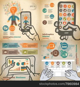 Set infographic on the topic of digital technology in vintage style