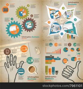 Set infographic on the topic of digital technology in vintage style