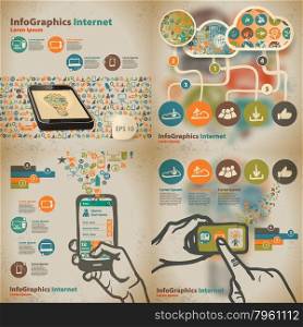 Set infographic on the topic of digital technology in vintage style