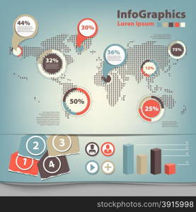 set infographic with map of world