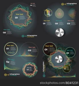 set infographics with sound waves on a dark background