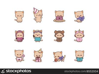 Set isolated cute  kitty kawaii chibi style. Cat character. Vector Illustration. Set isolated cute  kitty kawaii chibi style. Cat character.