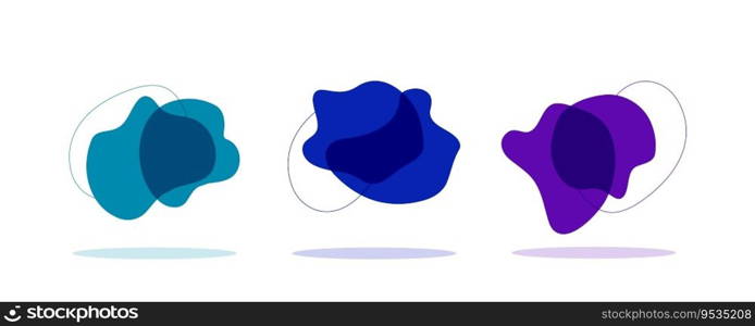 Set isolated Vector abstract dynamic blots for modern style designs. Blue flat fluid blob, liquid stain. Geometric element for copy space, idea backdrop, background, card, pattern, flyer, web.. Set isolated Vector abstract dynamic blots for modern designs. Blue flat fluid blob, liquid stain.