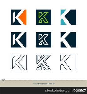 Set K Letter Icon Square Vector Logo Template Illustration Design. Vector EPS 10.