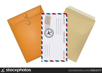 Set konfertov mail with stamps isolated on white background. Vector illustration.