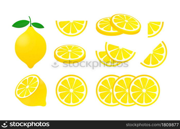 Set Lemon. Yellow lemon vector illustration isolated on white background. Set Lemon. Yellow lemon vector illustration isolated on white background.