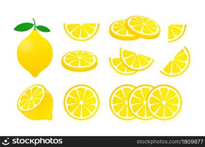 Set Lemon. Yellow lemon vector illustration isolated on white background. Set Lemon. Yellow lemon vector illustration isolated on white background.