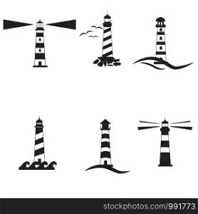 set lighthouse icon on white background. flat style. Nautical icon for your web site design, logo, app, UI. lighthouse logo. tower sign. marine symbol