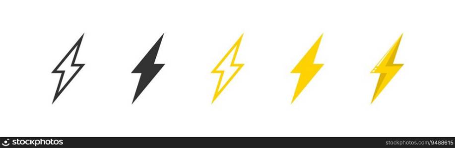 Set lightning bolt. Thunderbolt flat style icon set. Flash energy, isolated vector illustration for web and app design