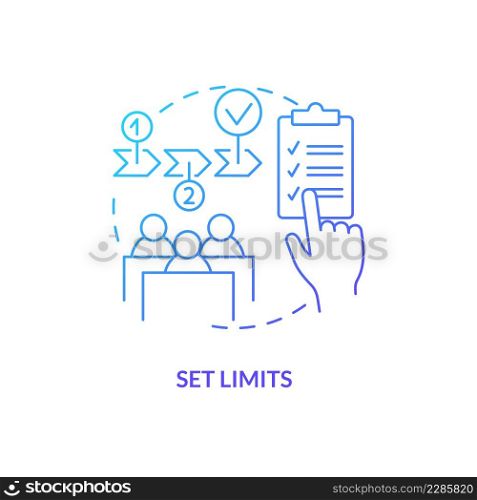 Set limits blue gradient concept icon. Class discipline. Tips for teacher. Conduct disorder abstract idea thin line illustration. Isolated outline drawing. Myriad Pro-Bold fonts used. Set limits blue gradient concept icon