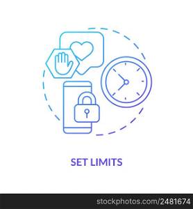 Set limits blue gradient concept icon. Time restrictions. Way to break social media addiction abstract idea thin line illustration. Isolated outline drawing. Myriad Pro-Bold font used. Set limits blue gradient concept icon