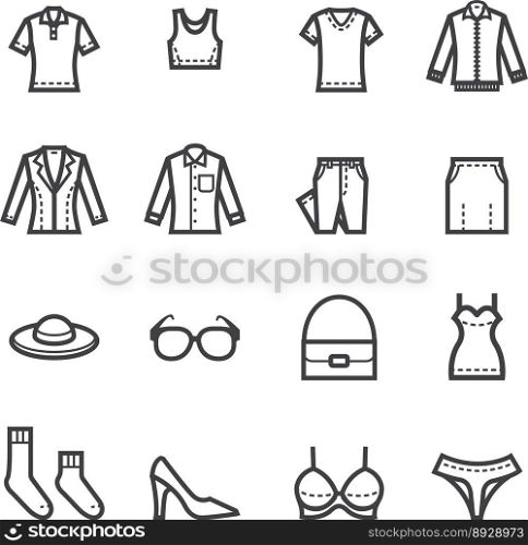 set line icons of clothes shoes and accessories