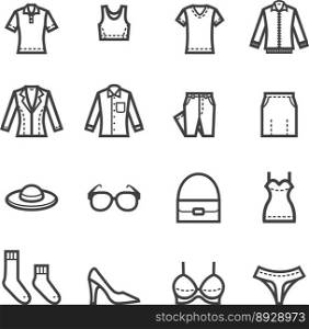 set line icons of clothes shoes and accessories