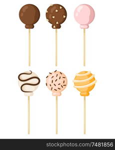 Set Lollipop sweet food vector illustration. Colorful lollipop isolated on white vector illustration. Lollipop candy sweet candy. Set Lollipop cartoon vector.