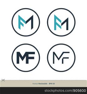Set M F Letter Icon Vector Logo Template Illustration Design. Vector EPS 10.