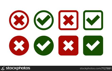 set mark checkmark and crosses in flat, vector. set mark checkmark and crosses in flat