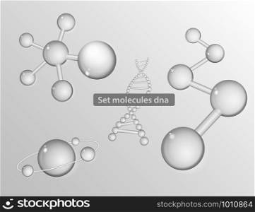 Set molecules dna vector realistic Medical background for banner or template. Atom Molecular structure with glass spherical particles.
