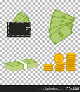 set moneydollars and coins on transparent background. set moneydollars and coins sign. moneydollars and coins icon for your web site design, logo, app, UI.