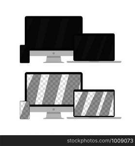 set monitor, laptop and phone with transparent screens. monitor, laptop and phone with transparent screens