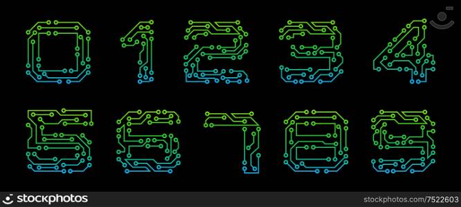 Set Numbers Made in Circuit Texture, Numerals Isolated on Black Background - Illustration Vector. Set Numbers Made in Circuit Texture, Numerals Isolated on Black Background