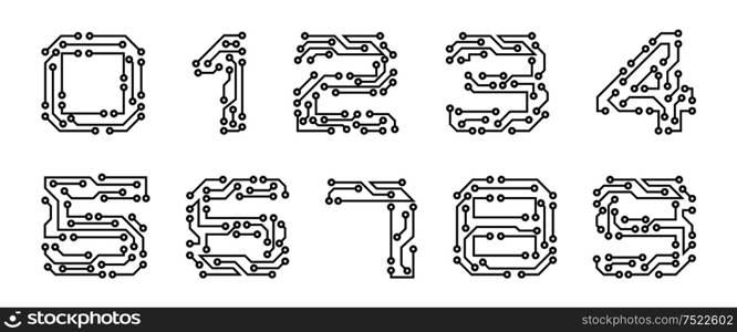 Set Numerals Made in Circuit Texture, Computer and Data Related Business, Hi-tech and Innovative, Electronic - Illustration Vector. Set Numerals Made in Circuit Texture, Computer and Data Related Business, Hi-tech and Innovative, Electronic