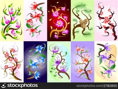 Set of 10 decorative painting floral compositions