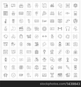 Set of 100 Line Icon Signs and Symbols of armchair, security, vacation, lock, gastronomy Vector Illustration