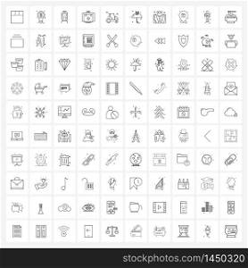 Set of 100 Line Icon Signs and Symbols of farming, countryside, train, first aid, first aid box Vector Illustration