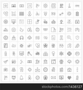 Set of 100 Line Icon Signs and Symbols of wickets, sports, movie, cricket, file Vector Illustration