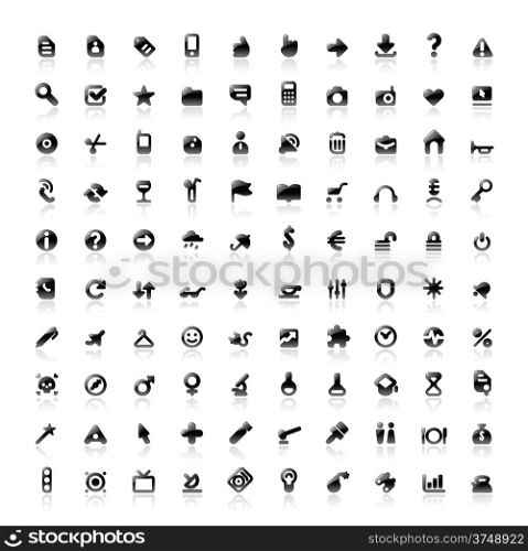 Set of 100 perfect designer icons for web, business, media and leisure. Vector illustration.