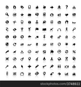 Set of 100 perfect designer icons for web, business, media and leisure. Vector illustration.