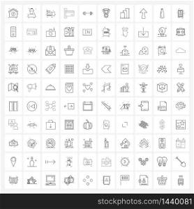 Set of 100 Simple Line Icons for Web and Print such as gym, money, camera, economy, atm Vector Illustration