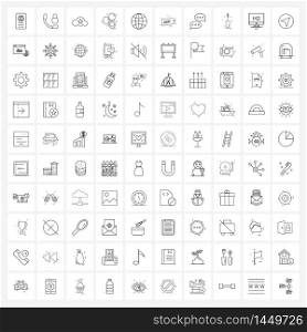Set of 100 Simple Line Icons for Web and Print such as globe, shells, cloud, cells, shell Vector Illustration