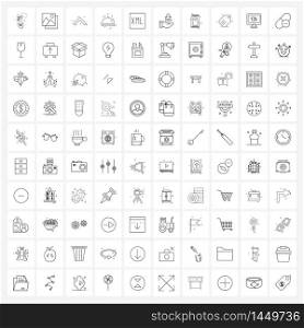 Set of 100 Simple Line Icons of dish, food, thumbnail, food, arrow Vector Illustration
