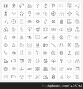 Set of 100 Simple Line Icons of engineering, carpenter, prawns, essential, scan Vector Illustration