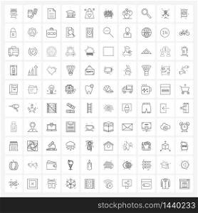 Set of 100 UI Icons and symbols for valentine, shopping bag, document, bag, student Vector Illustration