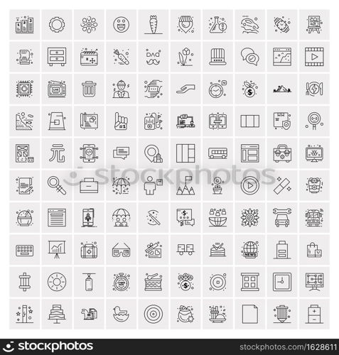 Set of 100 Universal Modern Thin Line Icons for Mobile and Web. Mix Business icons Like Arrows, Avatars , Smileys, Business, Weather