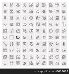 Set of 100 Universal Modern Thin Line Icons for Mobile and Web. Mix Business icons Like Arrows, Avatars , Smileys, Business, Weather