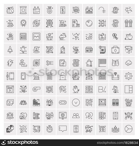 Set of 100 Universal Modern Thin Line Icons for Mobile and Web. Mix Business icons Like Arrows, Avatars , Smileys, Business, Weather