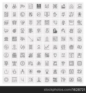 Set of 100 Universal Modern Thin Line Icons for Mobile and Web. Mix Business icons Like Arrows, Avatars , Smileys, Business, Weather