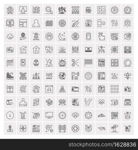 Set of 100 Universal Modern Thin Line Icons for Mobile and Web. Mix Business icons Like Arrows, Avatars , Smileys, Business, Weather