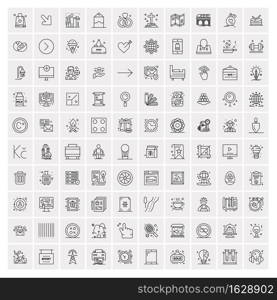 Set of 100 Universal Modern Thin Line Icons for Mobile and Web. Mix Business icons Like Arrows, Avatars , Smileys, Business, Weather